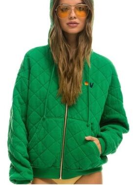 Aviator Nation Green Quilted Hoodie